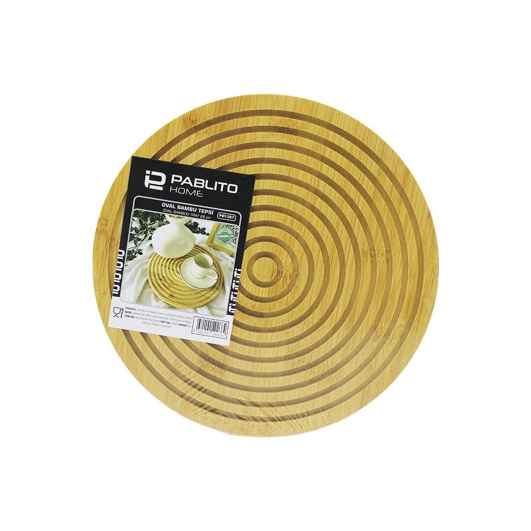 YUVARLAK ÇİFT TARAFLI=DÜZ - DALGALI OYUK KANALLI AHŞAP BAMBU SUNUM TEPSİ 28CM (5293)