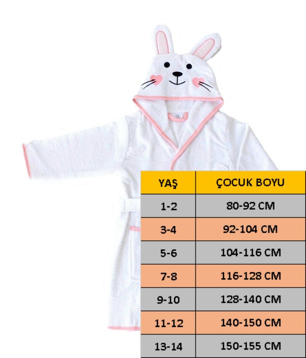 Kapüşonlu Erkek ve Kız Çocuk Bornozu,Pamuklu,Kulaklı,Hayvan Figürlü-TAVŞAN