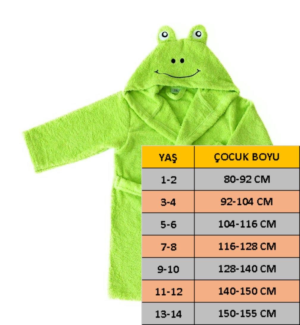 Kapüşonlu Erkek ve Kız Çocuk Bornozu,Pamuklu,Kulaklı,Hayvan Figürlü-KURBAĞA