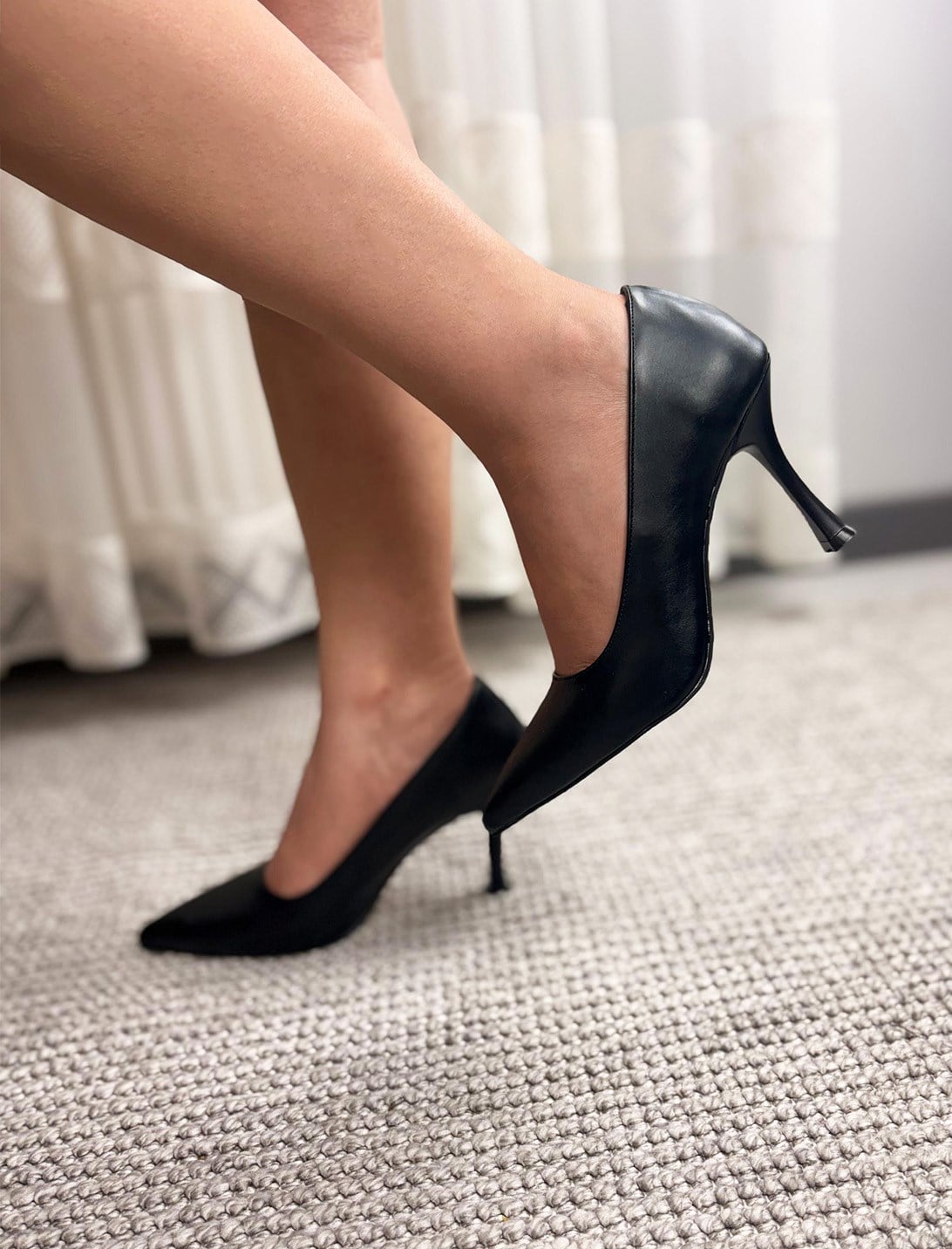 Kadın Aden Siyah Cilt İnce Topuklu Stiletto 9 Cm  