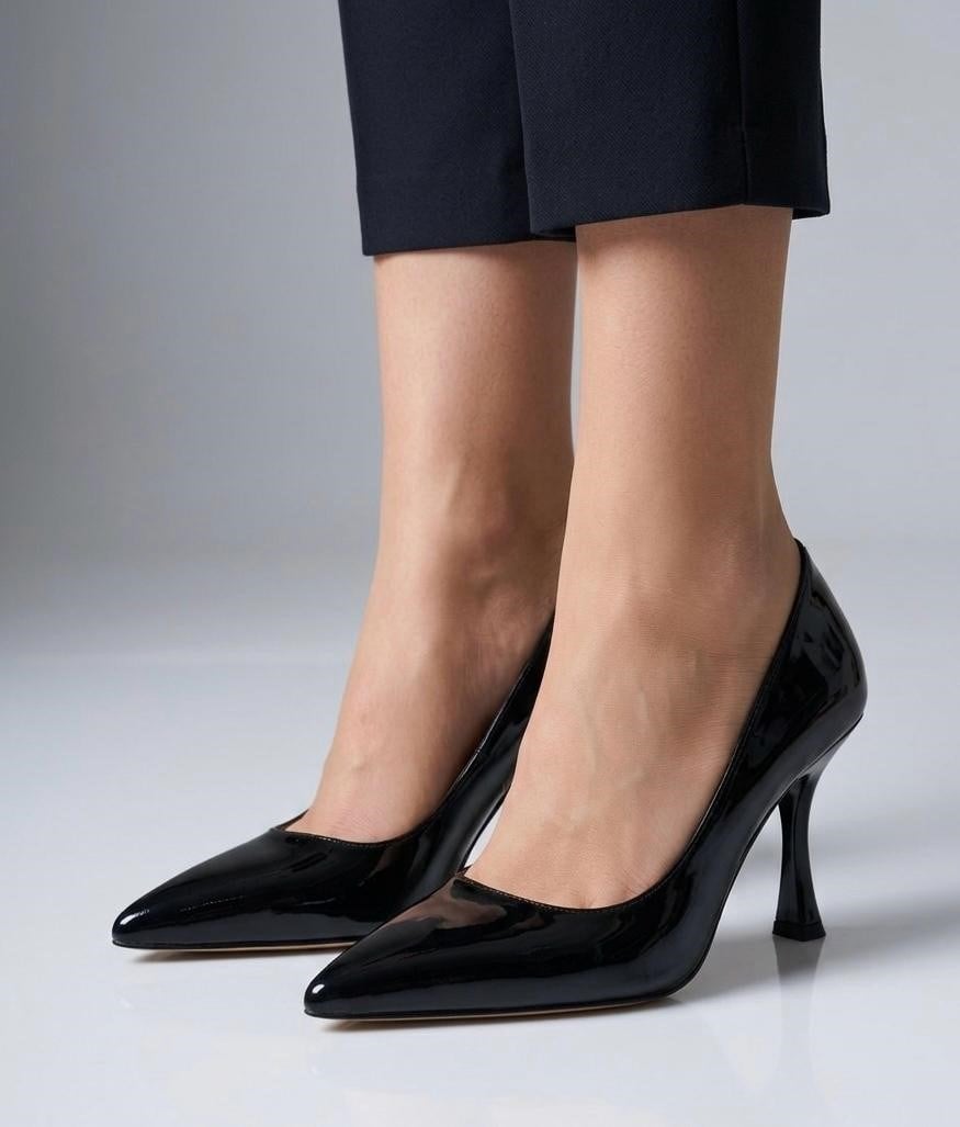 Kadın Aden Siyah Rugan İnce Topuklu Stiletto 9 Cm  
