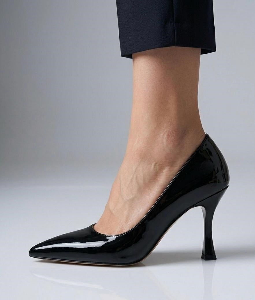 Kadın Aden Siyah Rugan İnce Topuklu Stiletto 9 Cm  