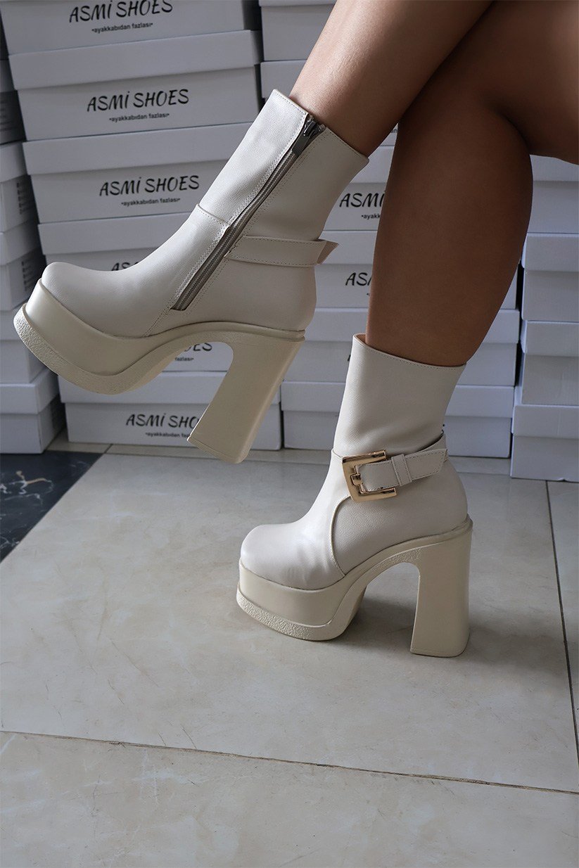 Kadın Dona Krem 12 Cm Platform Topuklu Bot  *2030* 