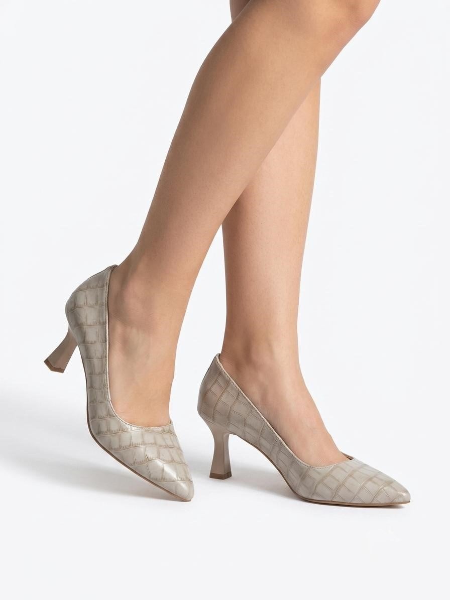 Kadın Flora Bej Kroko 6 Cm İnce Topuklu Stiletto  