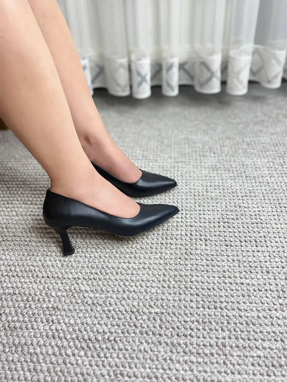 Kadın Flora Siyah Cilt 6 Cm İnce Topuklu Stiletto  