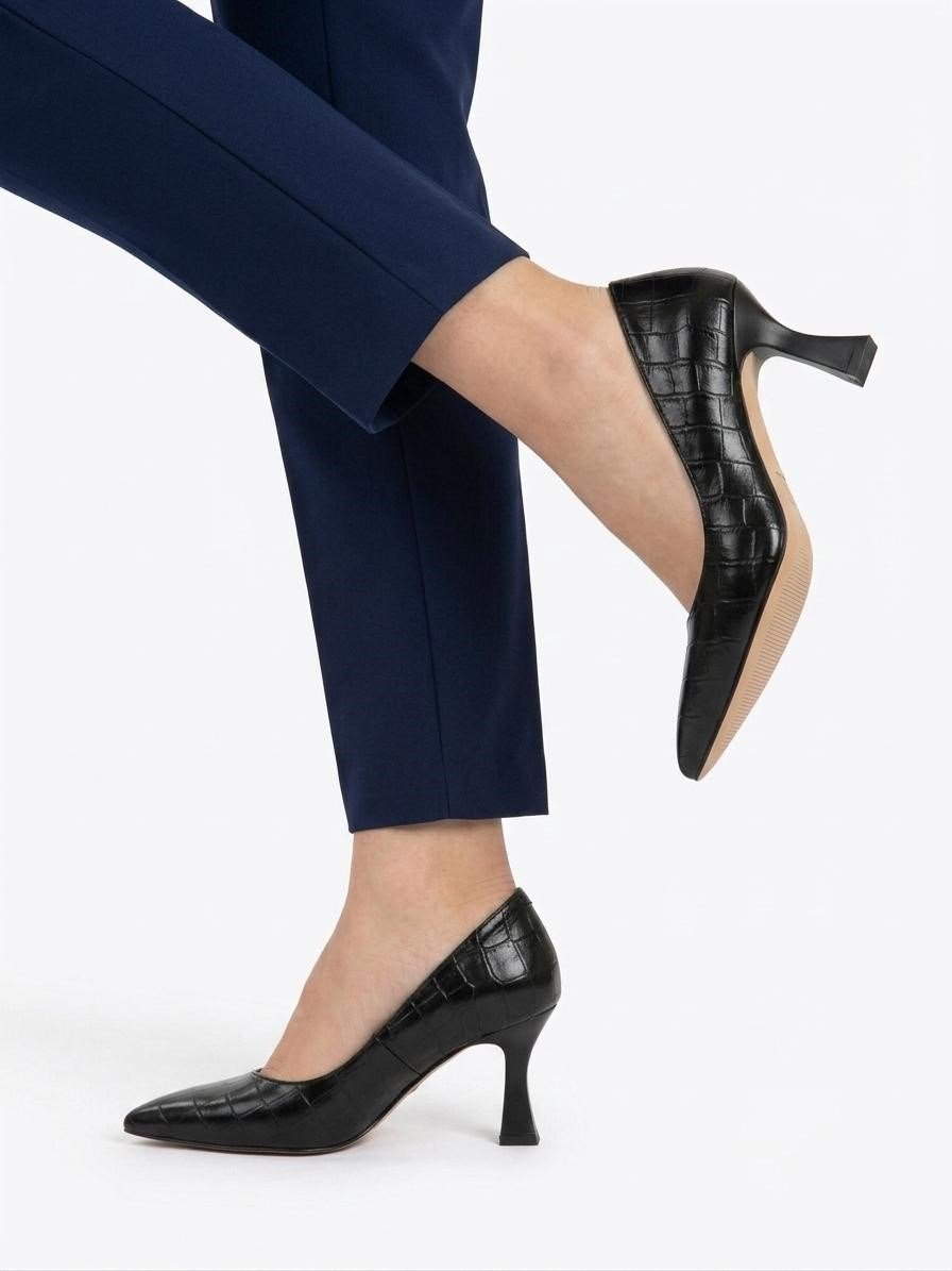 Kadın Flora Siyah Kroko 6 Cm İnce Topuklu Stiletto  
