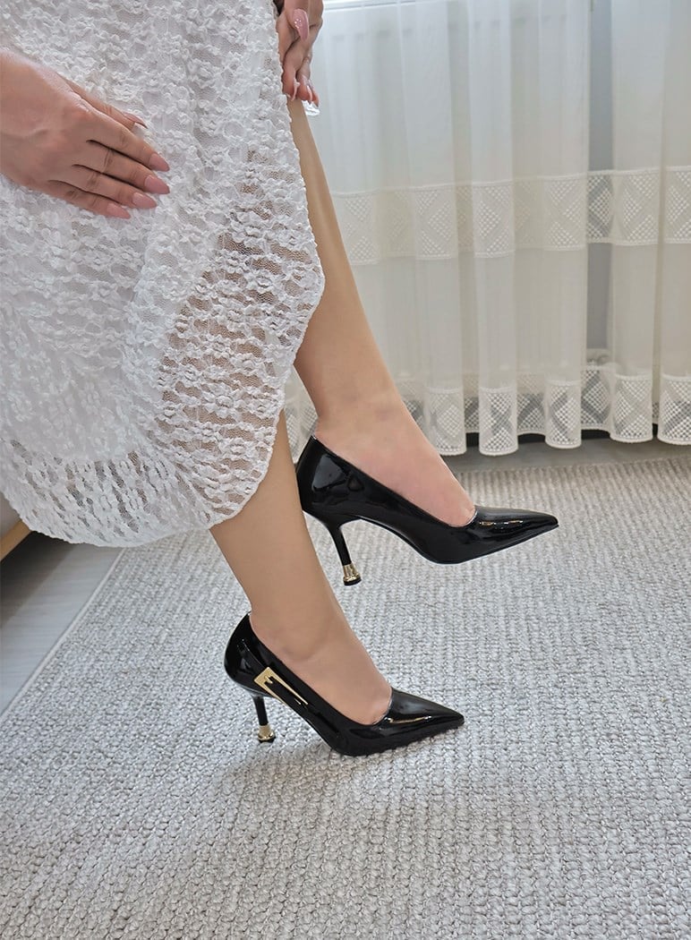 Kadın Jenny Siyah Rugan Stiletto Topuklu Ayakkabı  