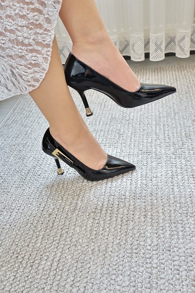 Kadın Jenny Siyah Rugan Stiletto Topuklu Ayakkabı  