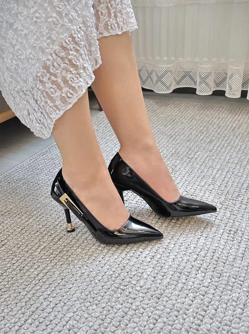 Kadın Jenny Siyah Rugan Stiletto Topuklu Ayakkabı  