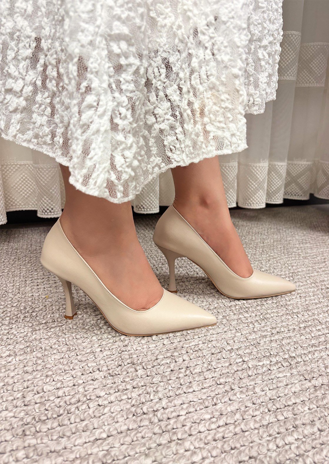 Kadın Vita Bej Deri İnce Topuklu 9 Cm Stiletto  Bej