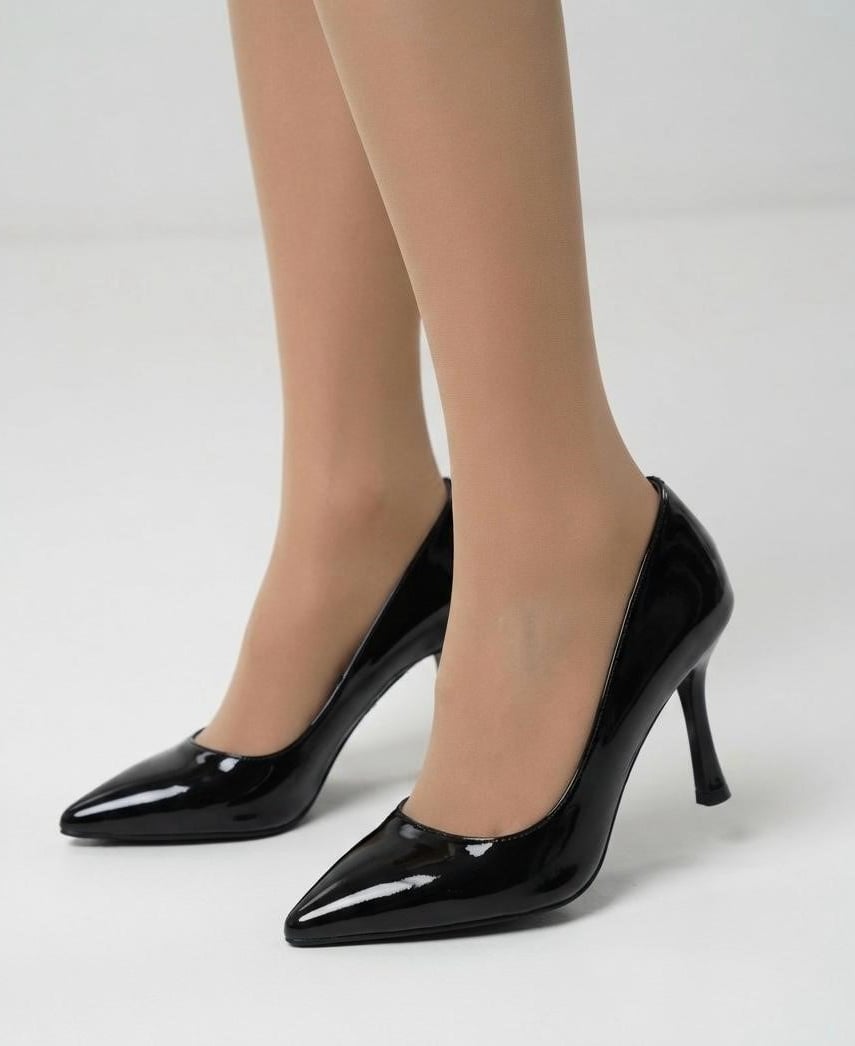 Kadın Vita Siyah Rugan Deri İnce Topuklu 9 Cm Stiletto  