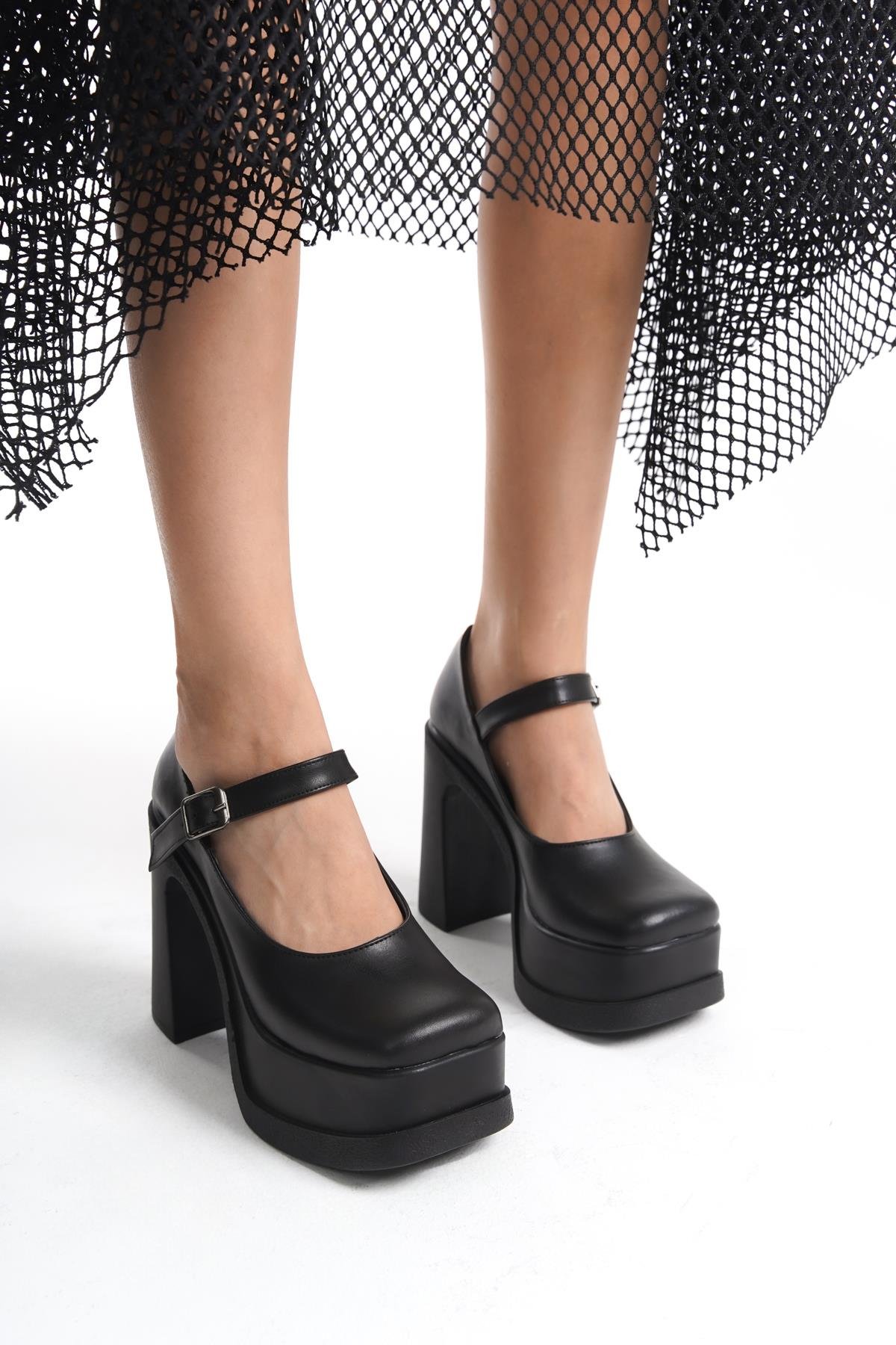 Kadın Viva Tek Baletli  (12 cm ) Platform Topuklu Ayakkabı  siyah