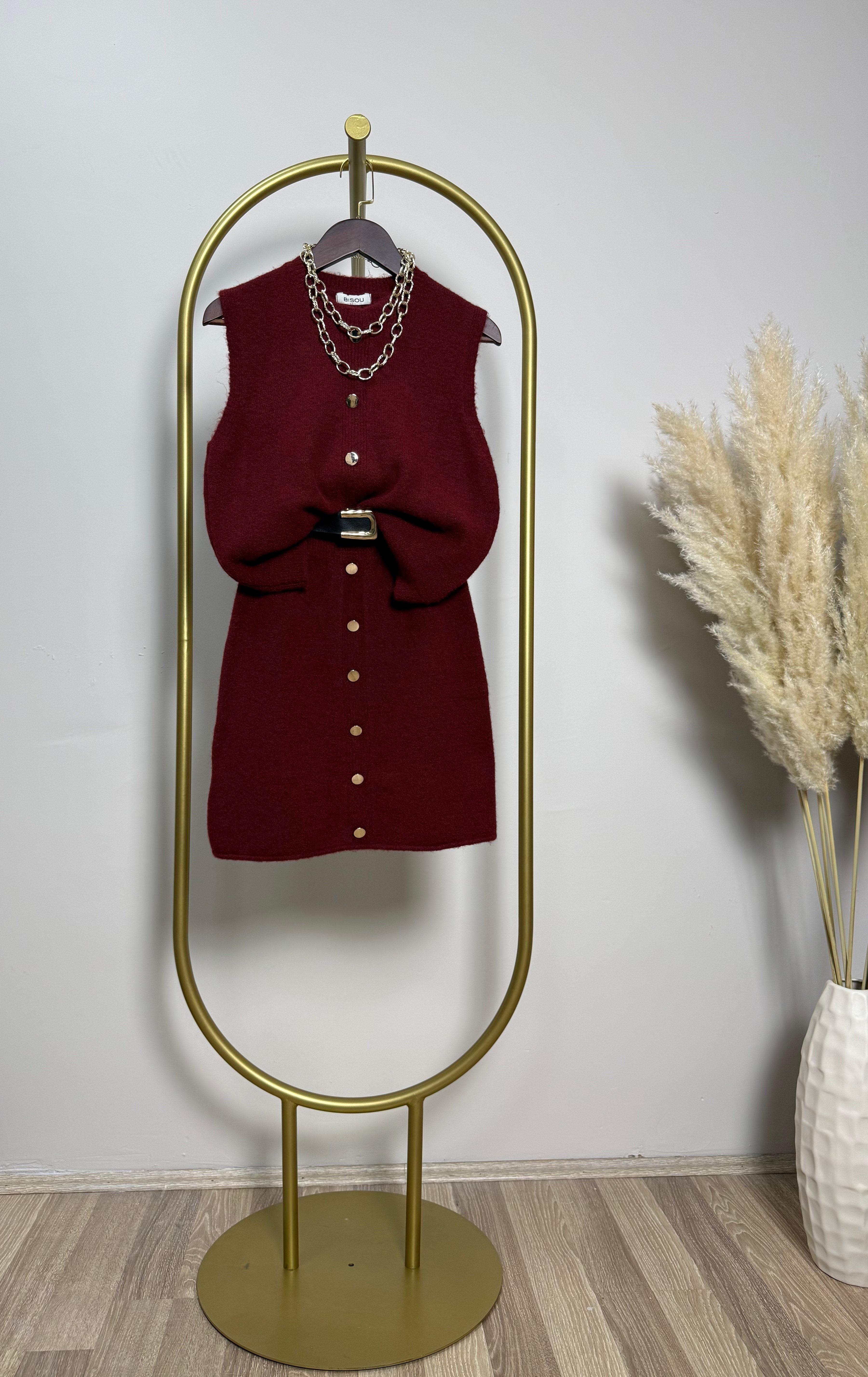 Bordo Gold Düğme Detaylı Takım