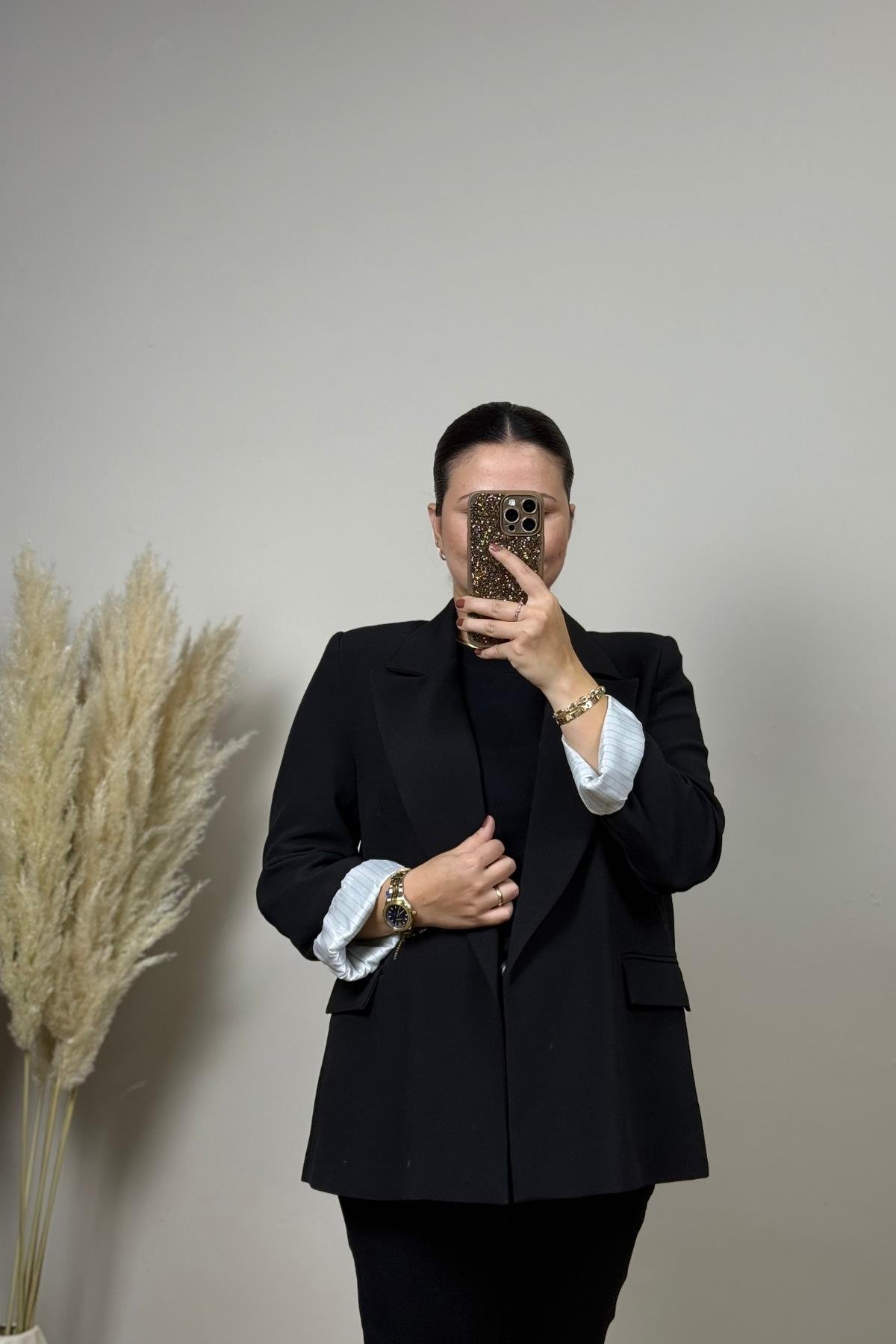 Çizgi Detaylı Siyah Blazer 