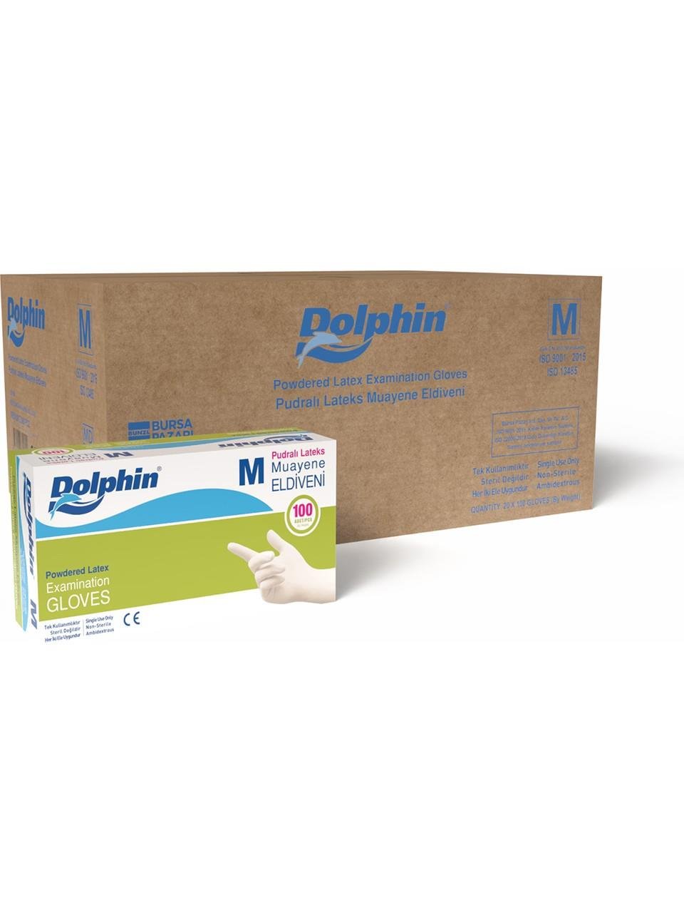Dolphin Beyaz Lateks Eldiven Pudralı (M) 20 PK x 100 Adet (Koli)