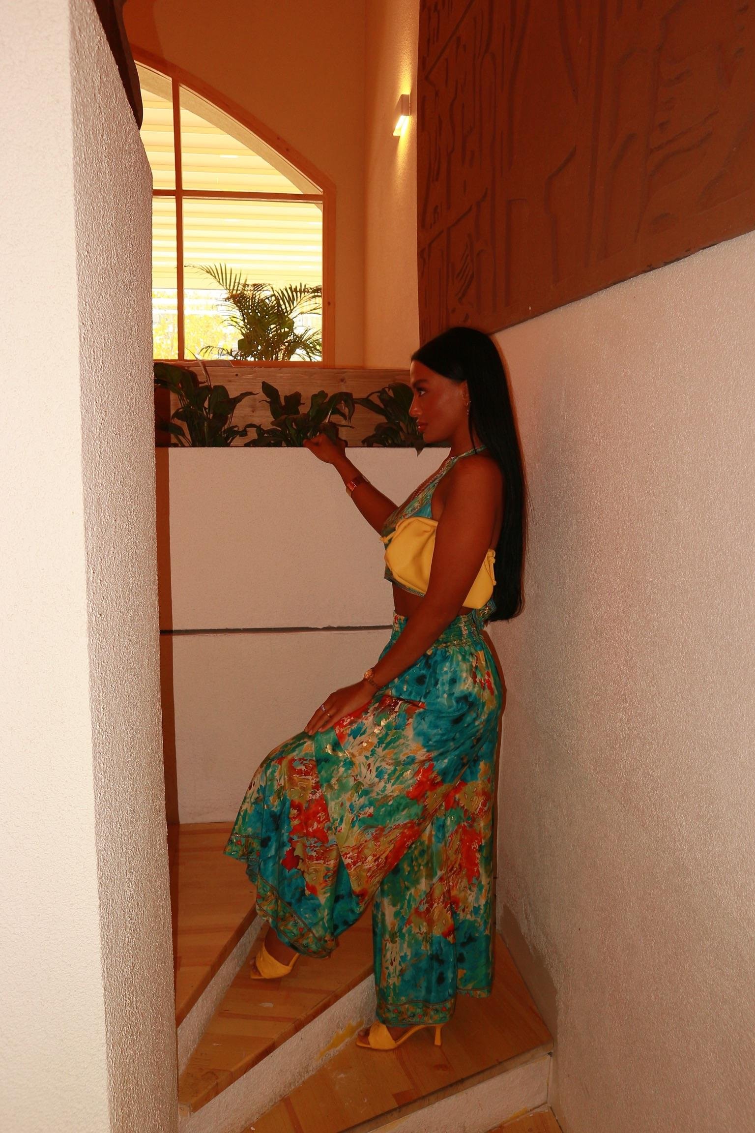 CORLIN Bohem İpek Crop Bolero Pantolon Takım