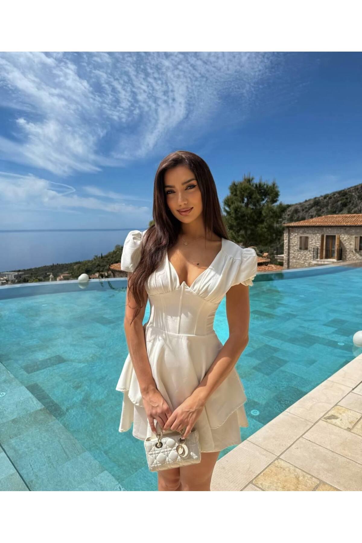 KADIN BEL ÇİZGİ DETAYLI ELBİSE