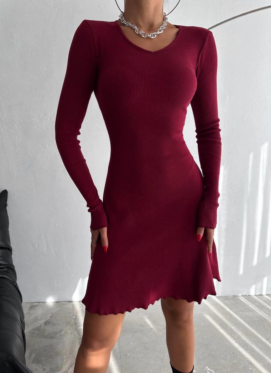 Kadın Bordo Kaşkorse Arkadan Bağlama Detaylı Elbise