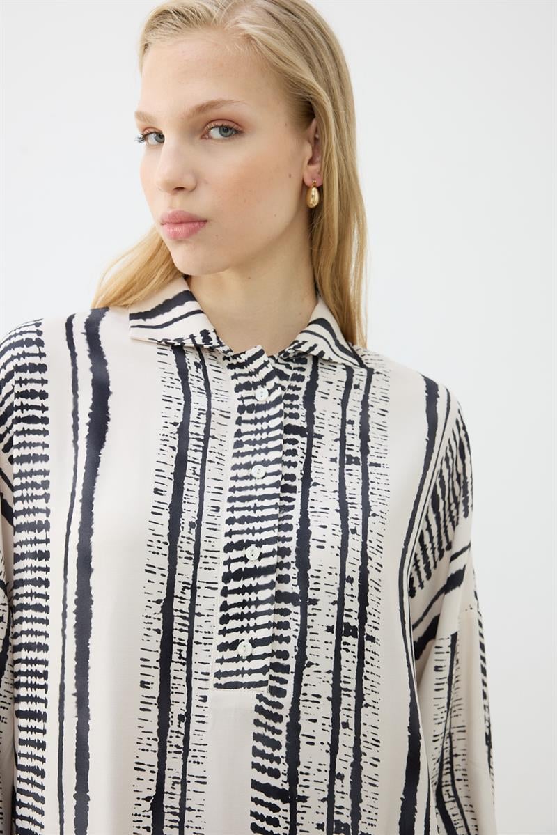 LINE PATTERNED RAYON VISCOSE PANTS SET BLACK