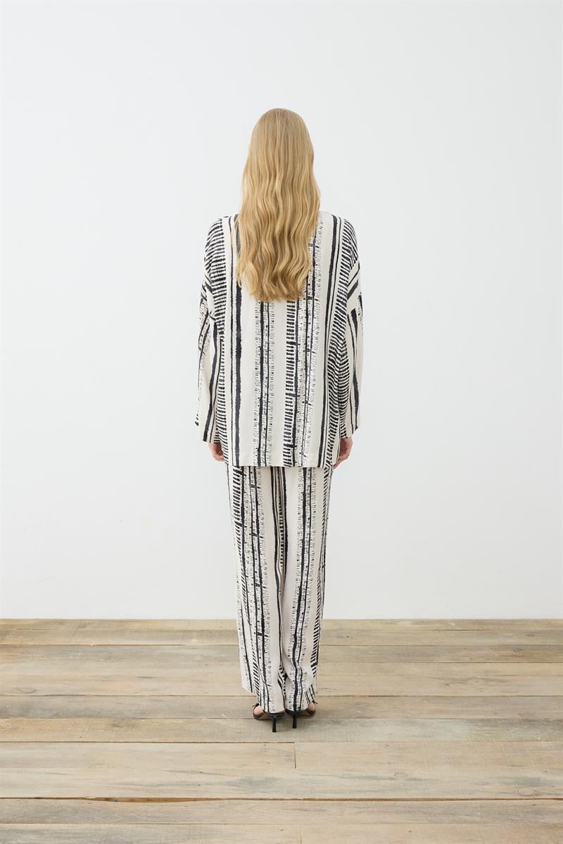 LINE PATTERNED RAYON VISCOSE PANTS SET BLACK