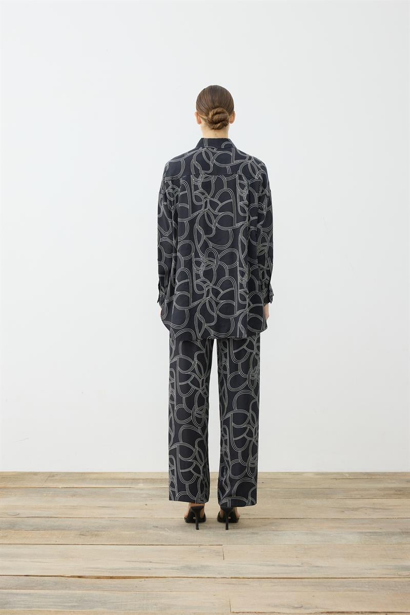 LINEA WASHED SILK PATTERNED PANTS SET BLACK