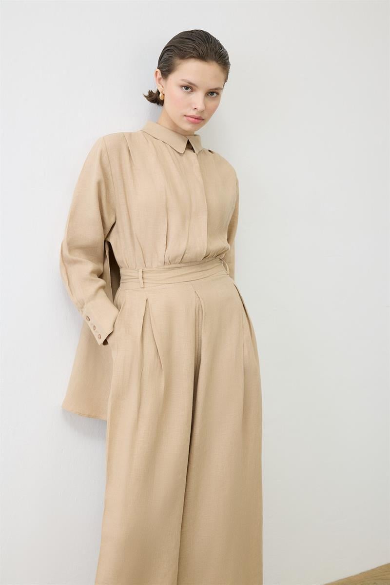 NATURAL 100% LINEN BACK PANEL JUMPSUIT MINK