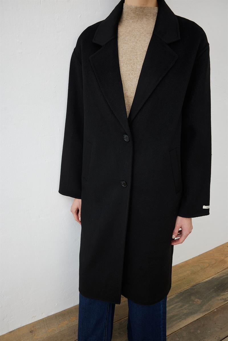 PREMIUM SELECTION WOOL CASHMERE BUTTON COAT BLACK