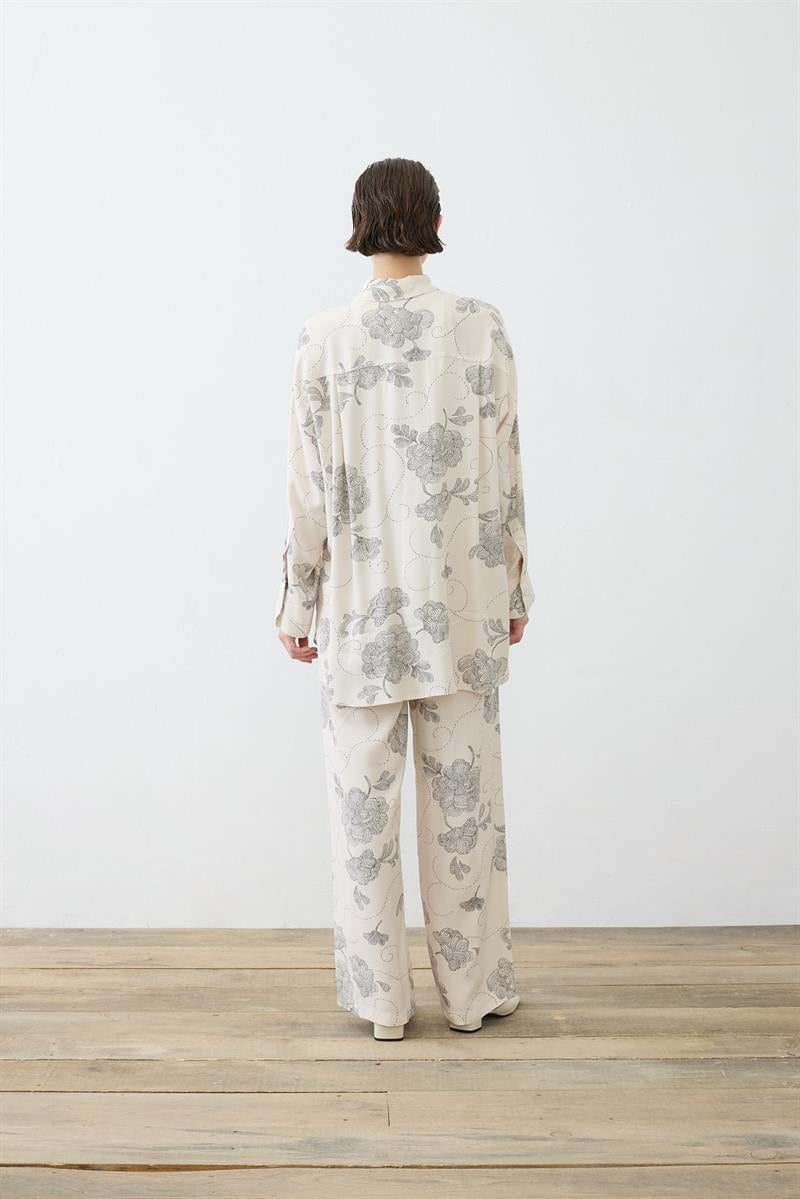 RITZ PATTERNED RAYON VISCOSE PANTS SET BEIGE