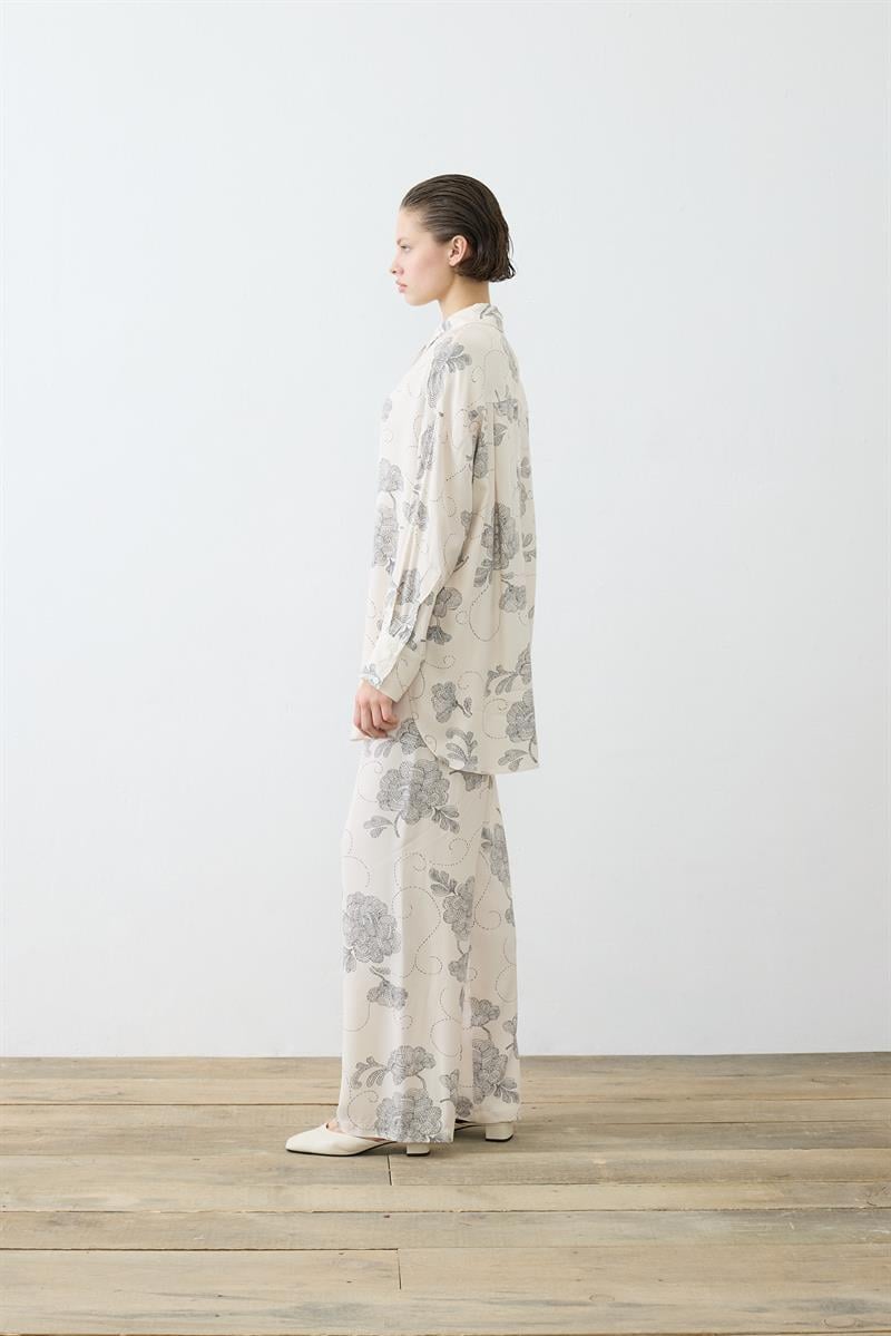 RITZ PATTERNED RAYON VISCOSE PANTS SET BEIGE