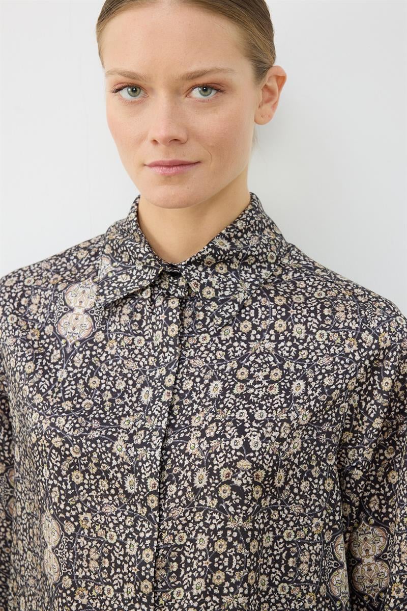 SPRING PATTERNED TWILL PANTS SET BLACK