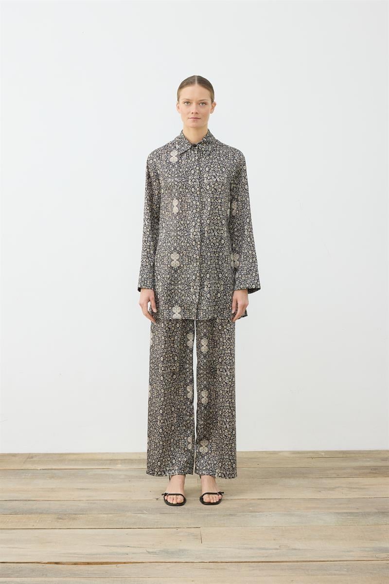 SPRING PATTERNED TWILL PANTS SET BLACK