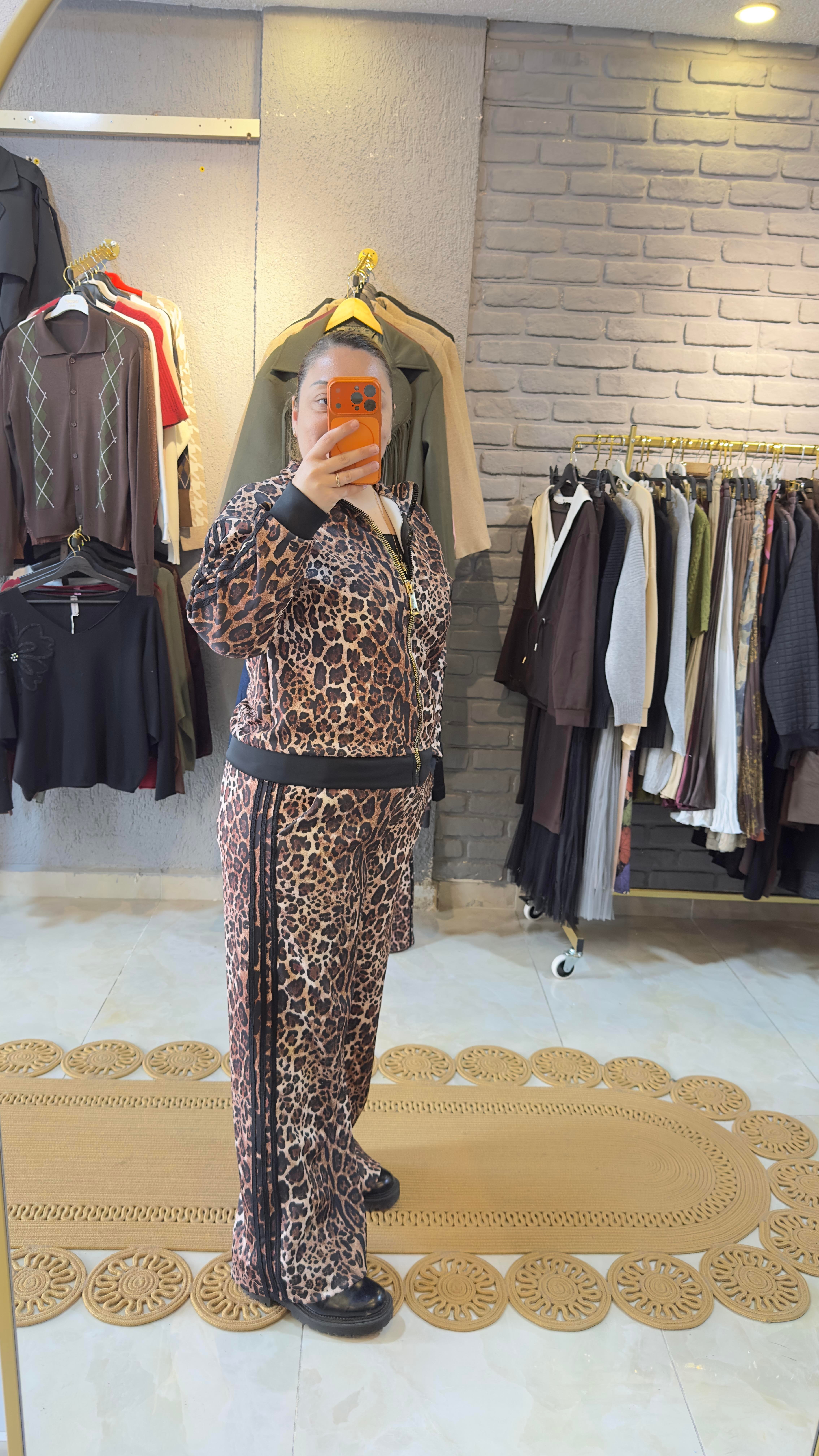 Scuba Kumaş Leopar Desen Takım