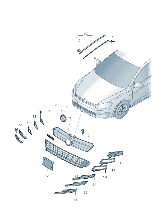 VW Golf MK7 Ön Tampon Alt Orta Panjur (Satin Siyah) 5G0853677B 9B9
