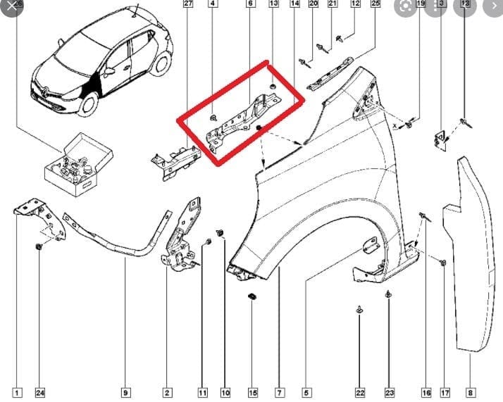 Renault Clio 4 Hb 13/16 Ön Çamurluk Bağlantı Suportu Sol (Orta Kısım) (Sac) (Eagle Body)