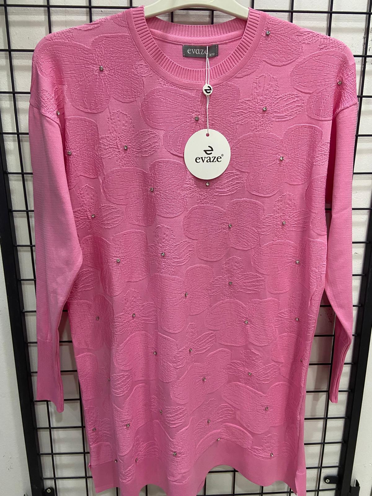KENDİNDEN DESENLİ PEMBE TRİKO