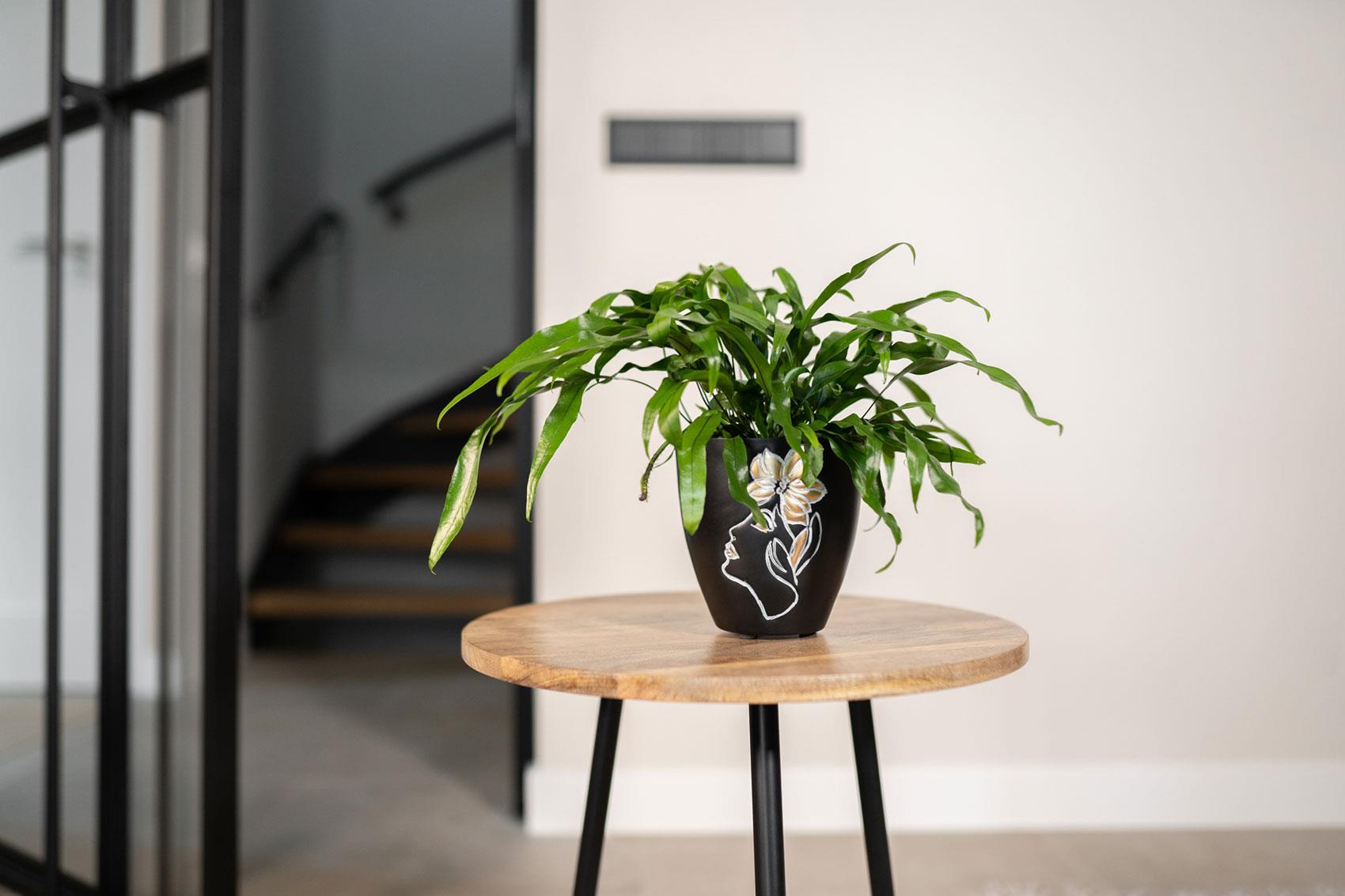 Leah yüz desenli siyah metal saksı X