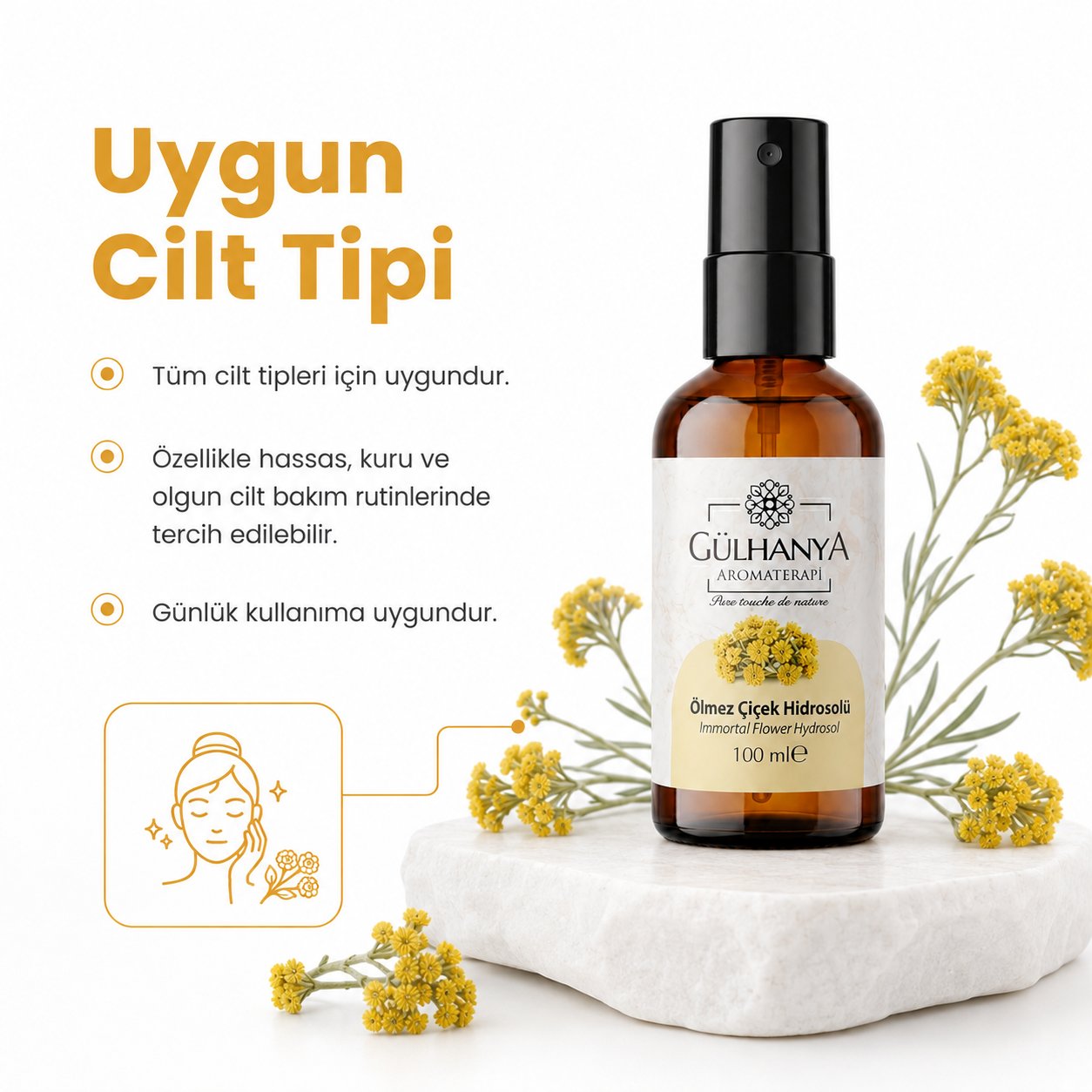 Ölmez Çiçek Hidrosolü 100ml - Ölmez Çiçek Suyu Kırışıklık Karşıtı Tonik
