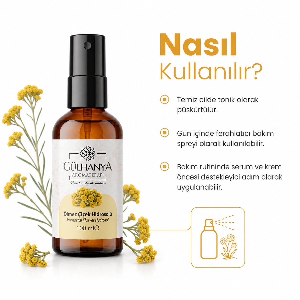 Ölmez Çiçek Hidrosolü 100ml - Ölmez Çiçek Suyu Kırışıklık Karşıtı Tonik
