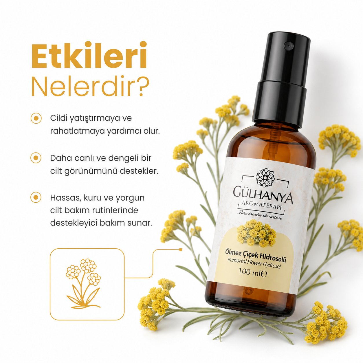 Ölmez Çiçek Hidrosolü 100ml - Ölmez Çiçek Suyu Kırışıklık Karşıtı Tonik