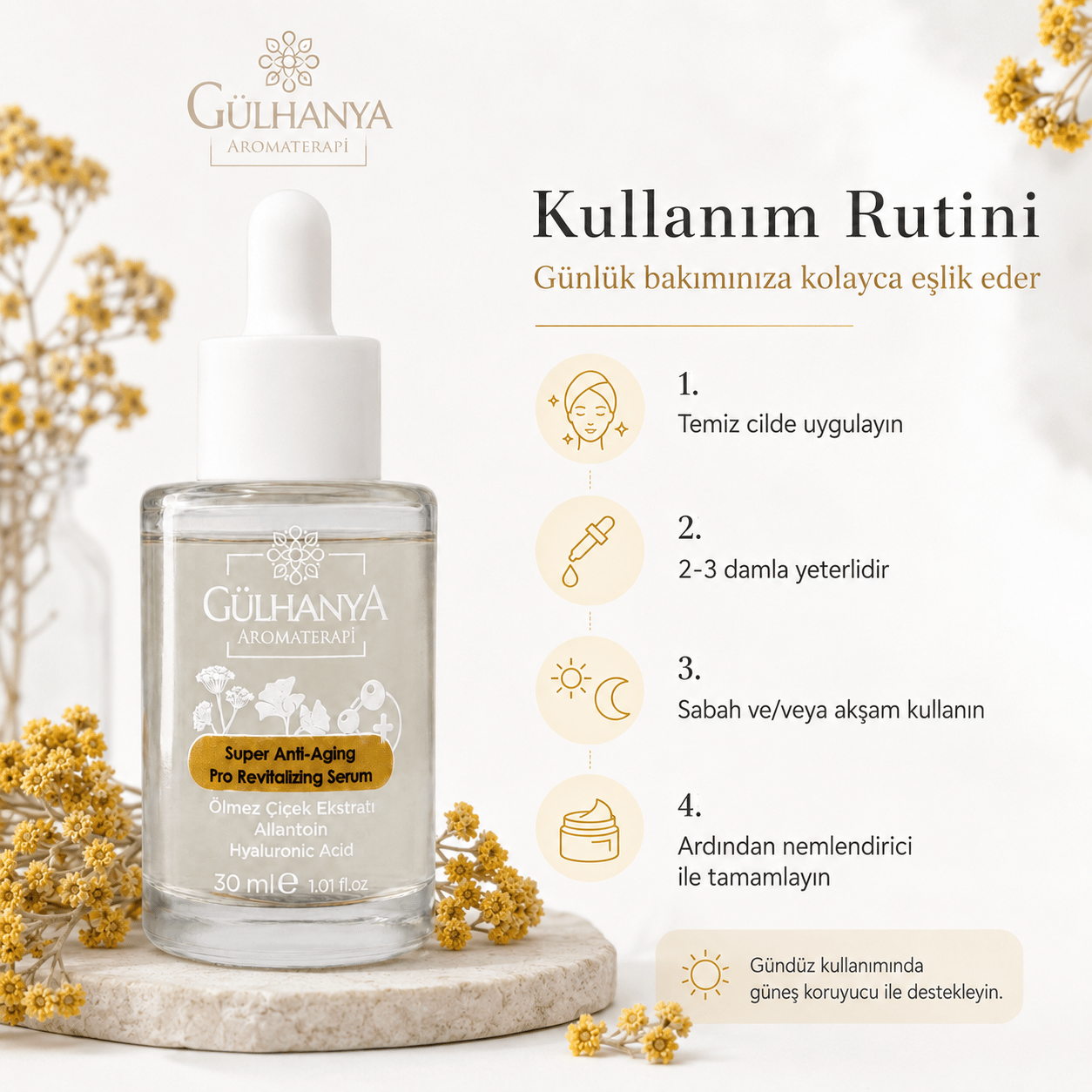 Ölmez Çiçek - Hyalüronik Asit ve Allantoin içerikli Gözenek Sıkılaştırıcı Serum 