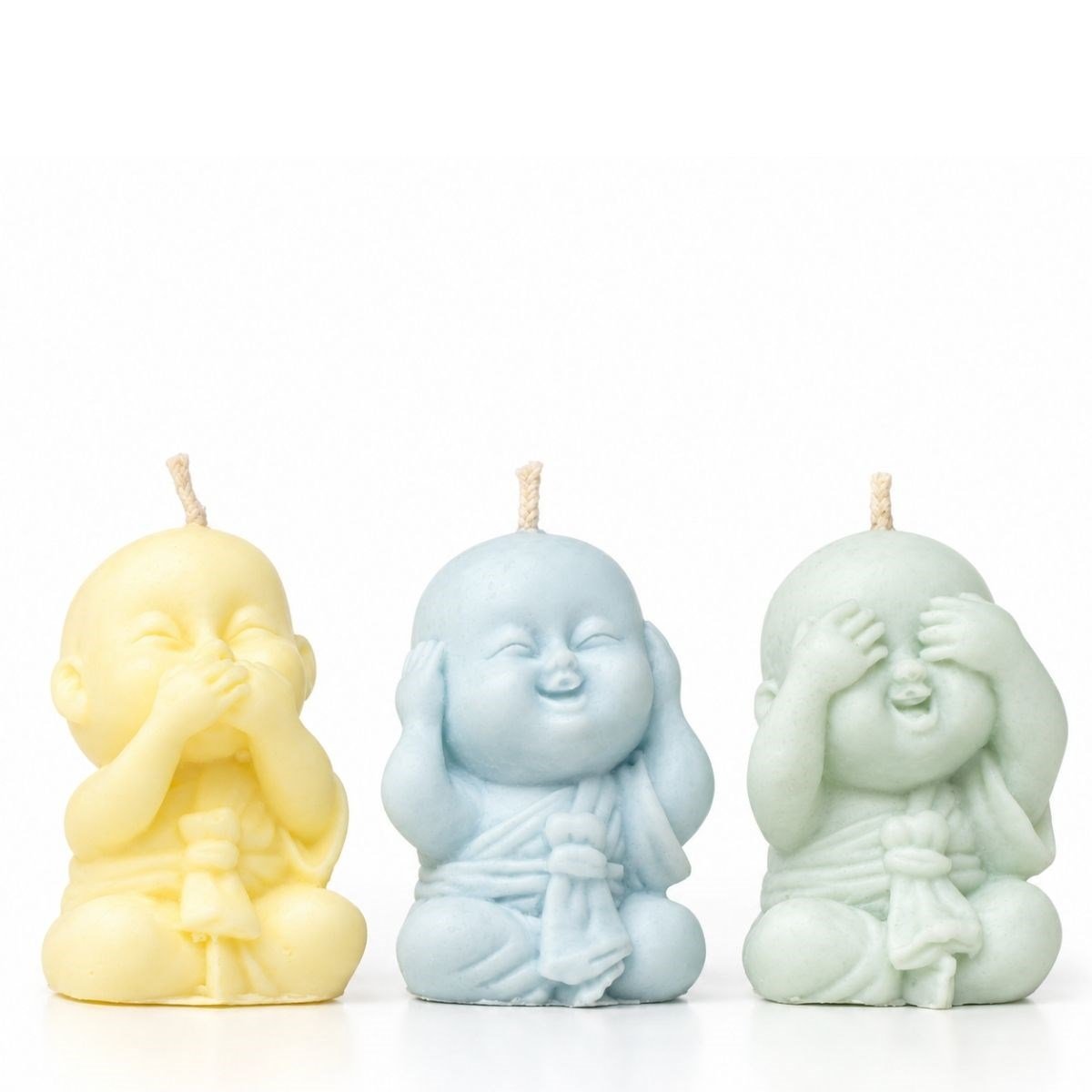 Üç Maymun Temalı Soya Wax Mum Seti – Bilmiyorum, Görmedim, Duymadım