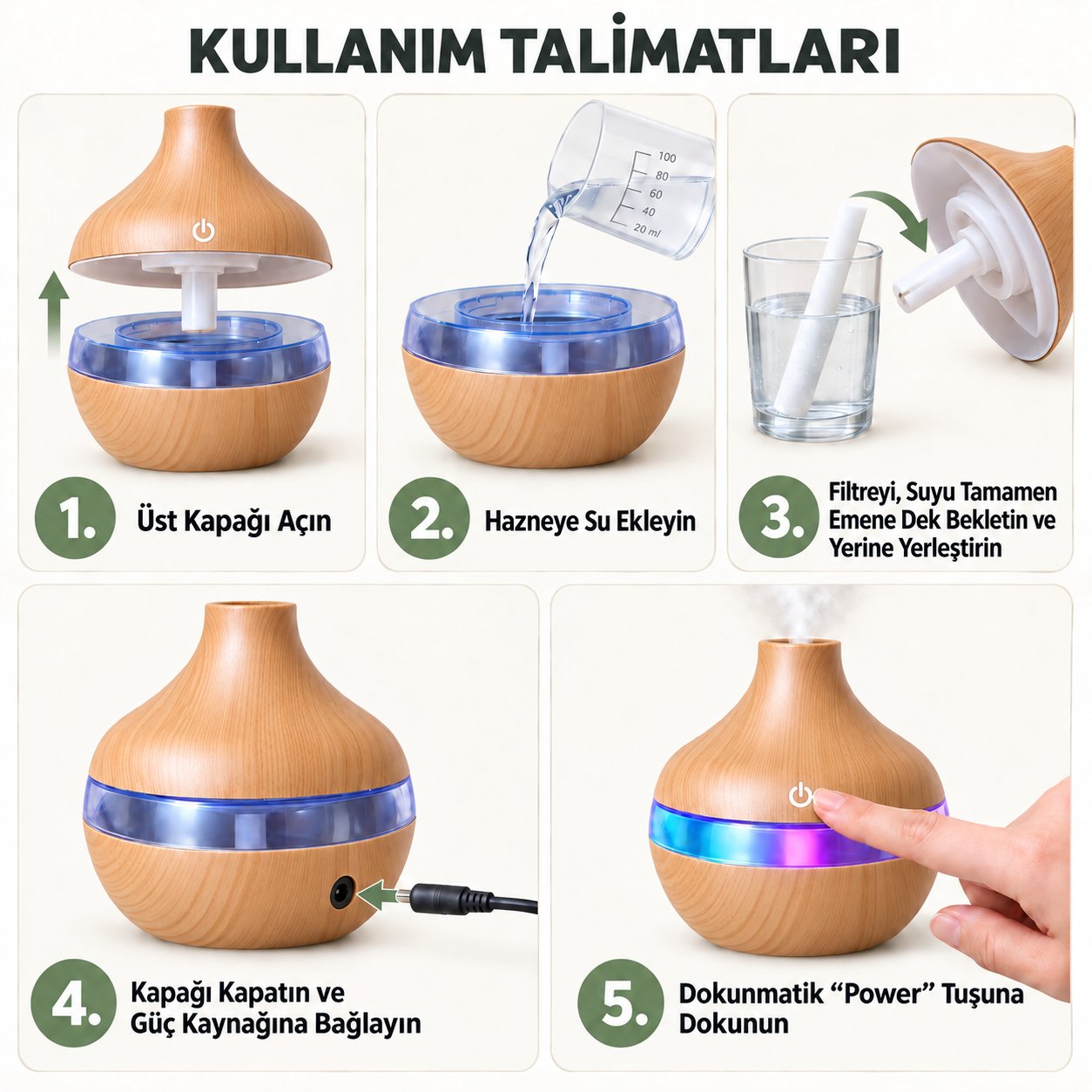Ultrasonik Aroma Difüzörü & Hava Nemlendirici 300 ml - Ahşap
