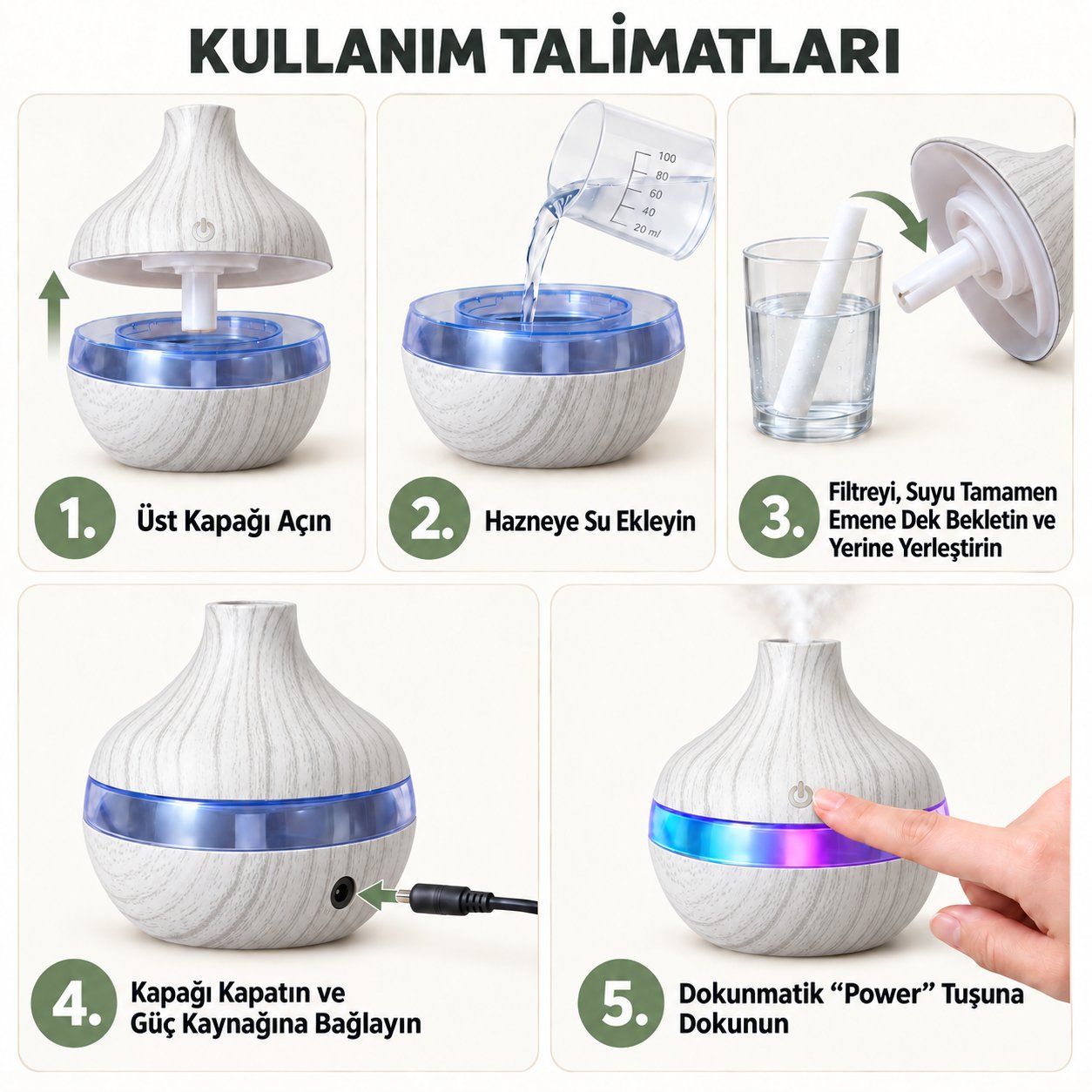Ultrasonik Aroma Difüzörü & Hava Nemlendirici 300 ml - Koyu Ahşap