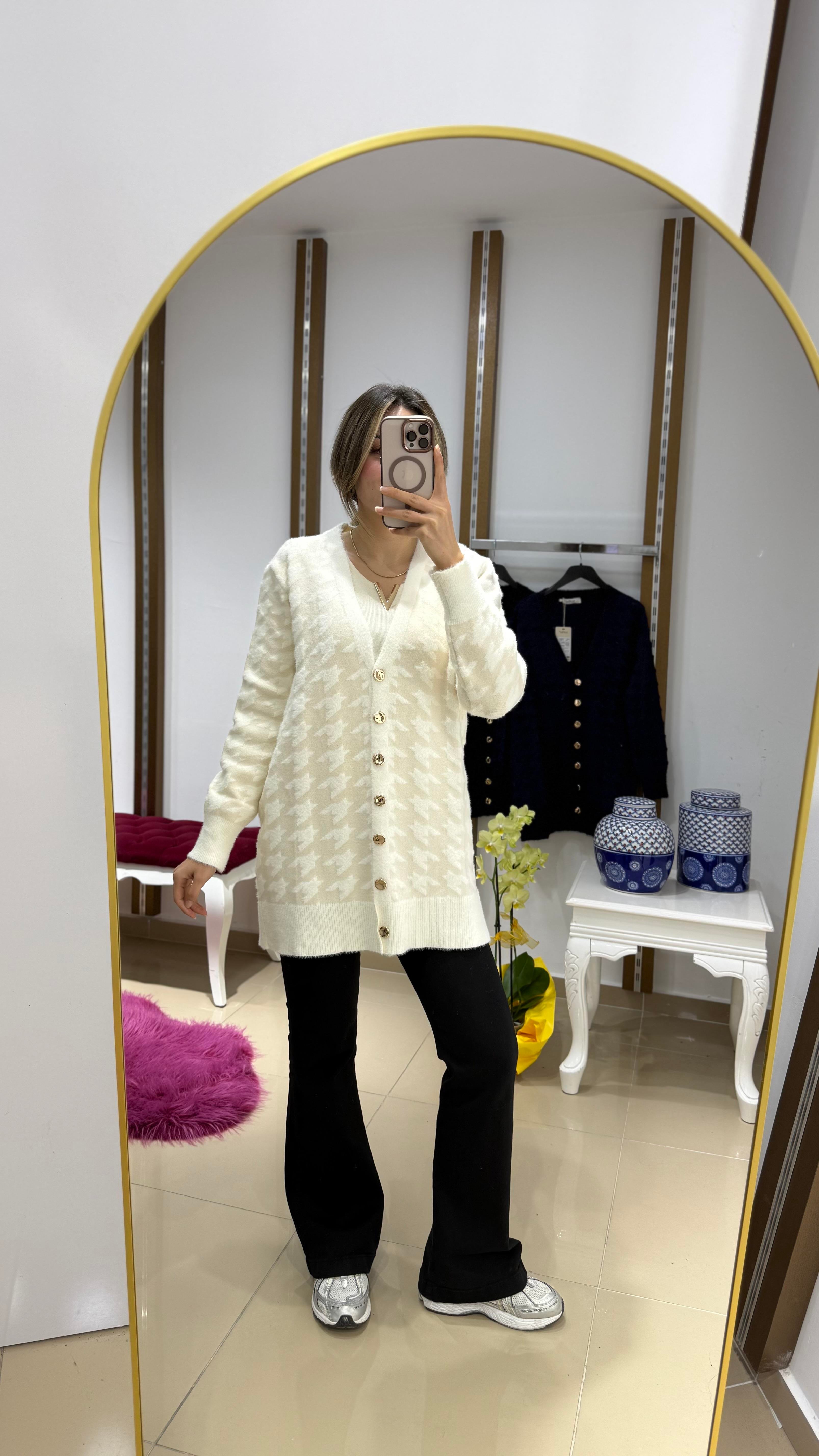 Kazayağı Angora gold düğme Ceket KREM 