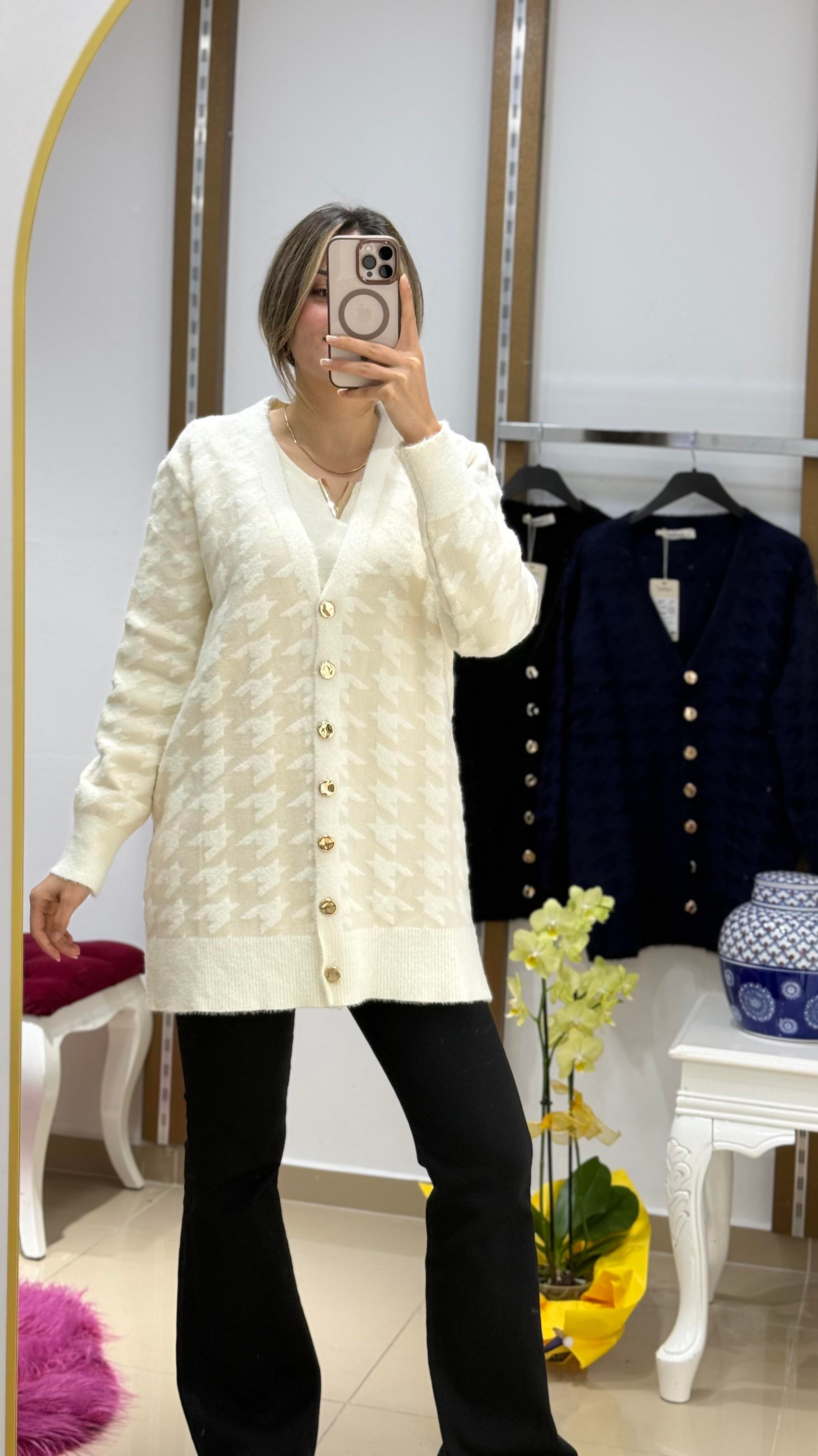 Kazayağı Angora gold düğme Ceket KREM 