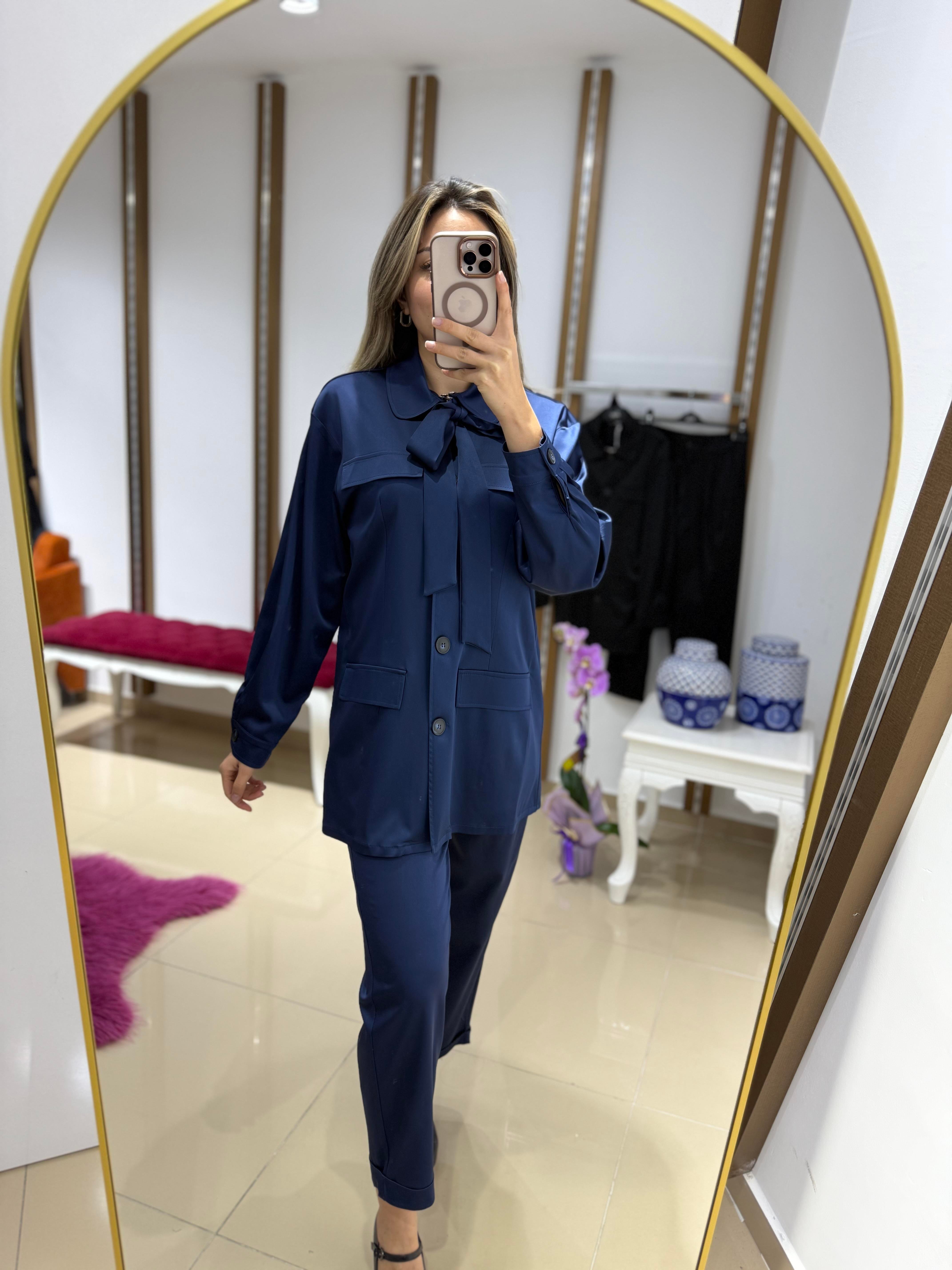 LİSA SATEN İPEK PANTOLONLU TAKIM LACİ 