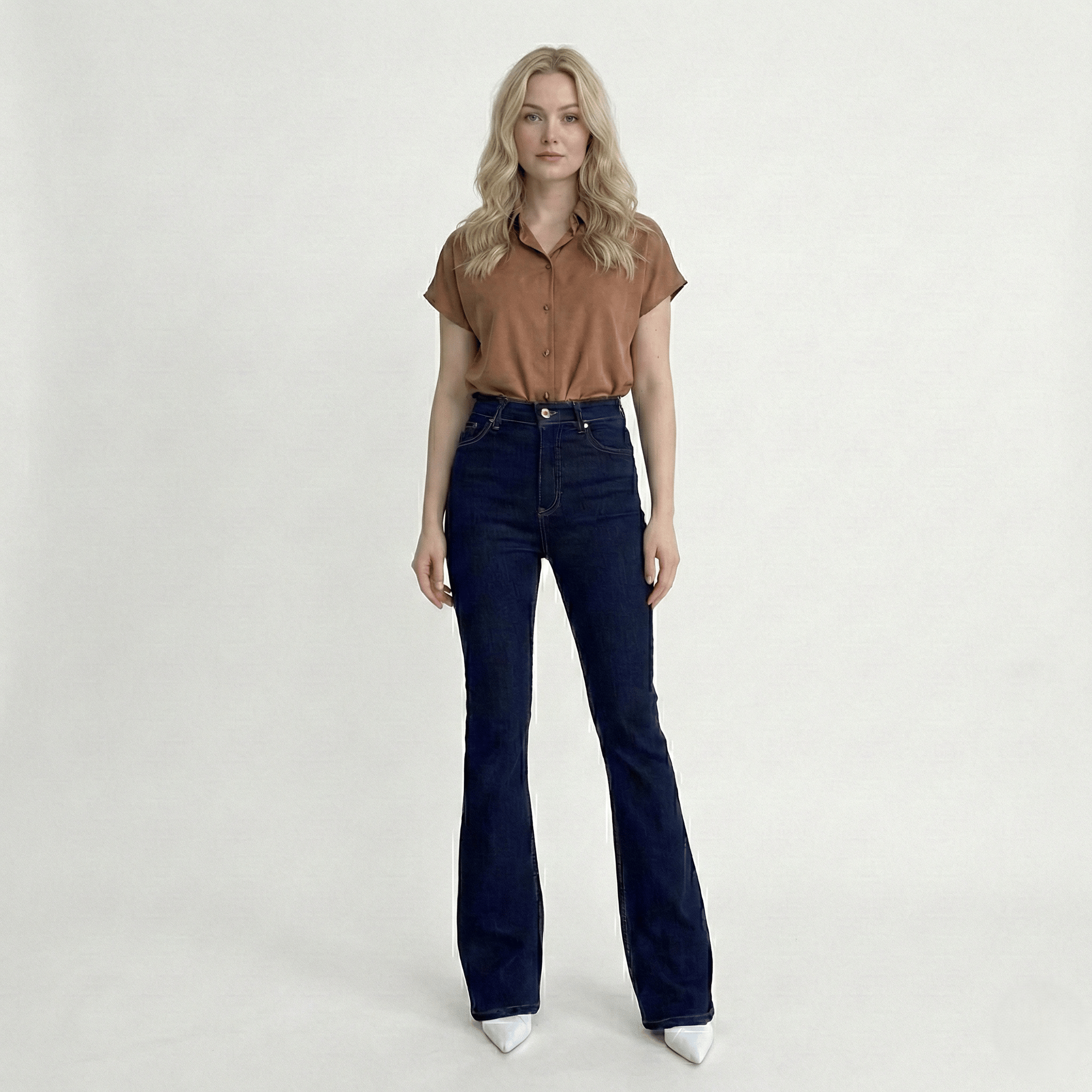  Yüksek Bel İspanyol Paça Denim Pantolon