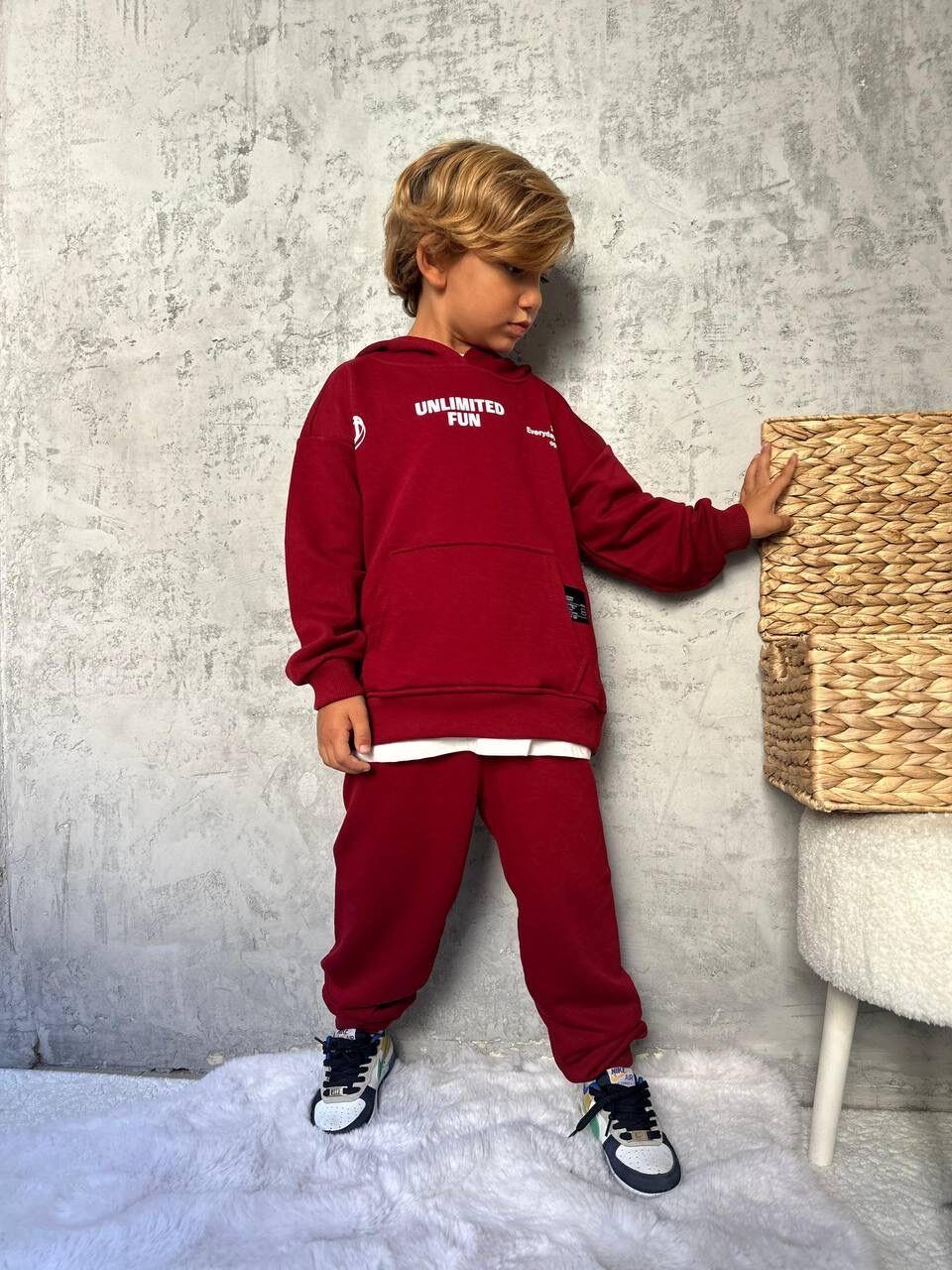 Basic Kapüşonlu Sloganlı Unisex Takım- Bordo
