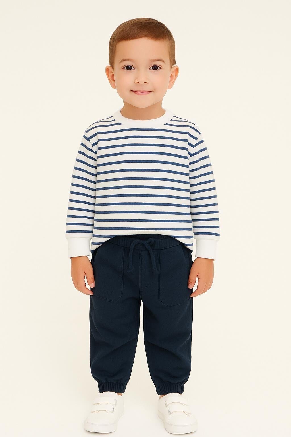 Çizgili Jogger Pantolonlu 2'li Set - Lacivert