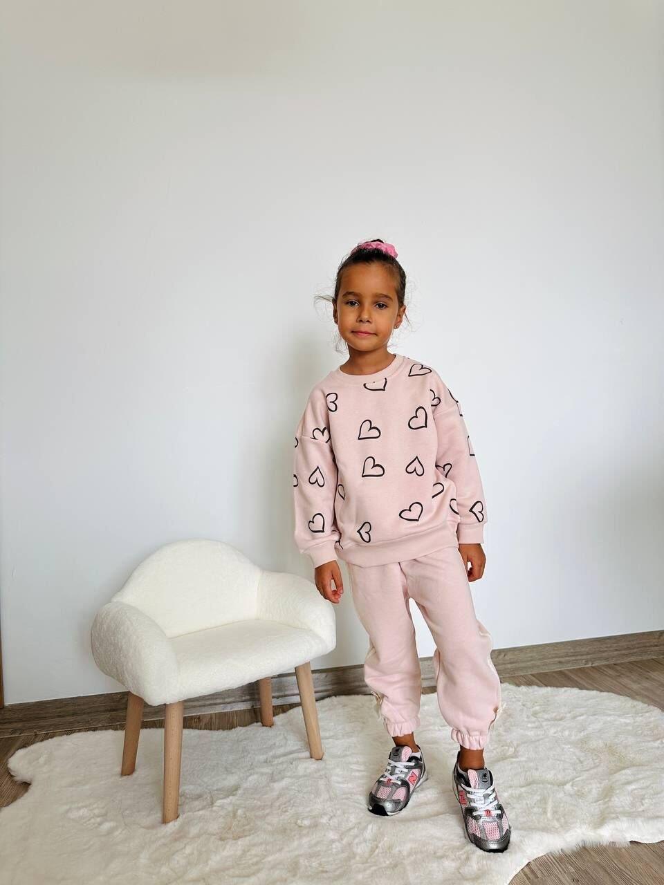 Fiyonk Aplikeli Kalp Desenli Takım - Pembe